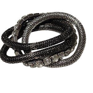 Chunky Silver Tone Mesh Rhinestone Bangle Bracelet Multi Strands Fashion Jewelry